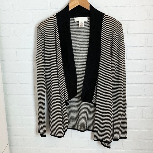Ronit Zilkha knit Cardigan 100% Linen longsleeve Stripes Cream Black S Oversized - Picture 2 of 8